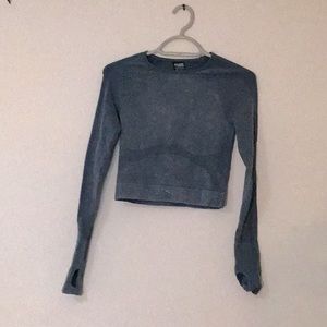 Turquoise-blue long sleeve athletic top